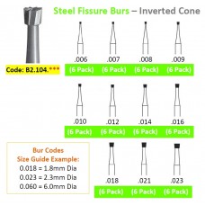 Edenta Steel Fissure Burs 2.104.0** - Inverted Cone - Pack 6 (Some Stock will be Pack 5 -Prices reflect this) - Options Available